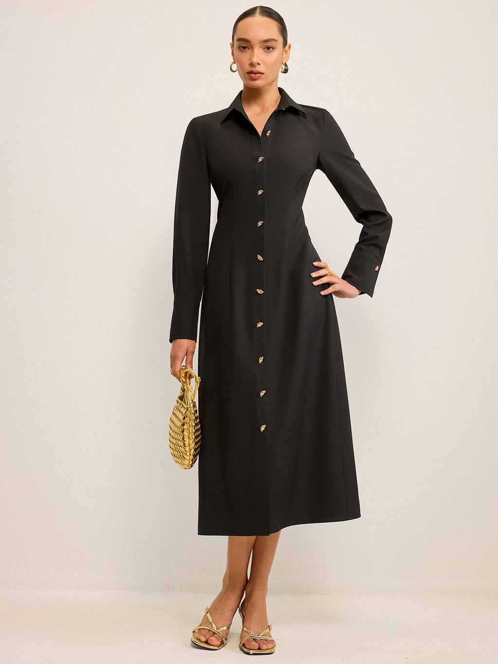 Robe-chemise boutonnée à manches longues