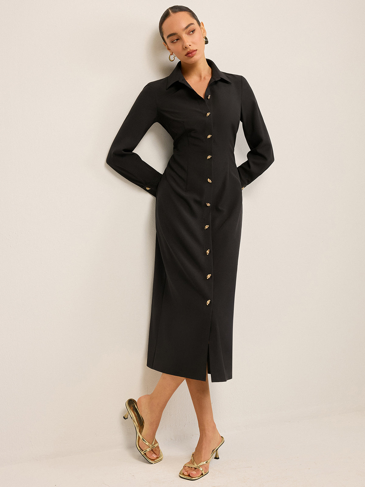 Robe-chemise boutonnée à manches longues