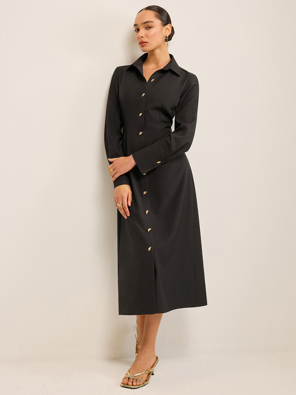 Robe-chemise boutonnée à manches longues