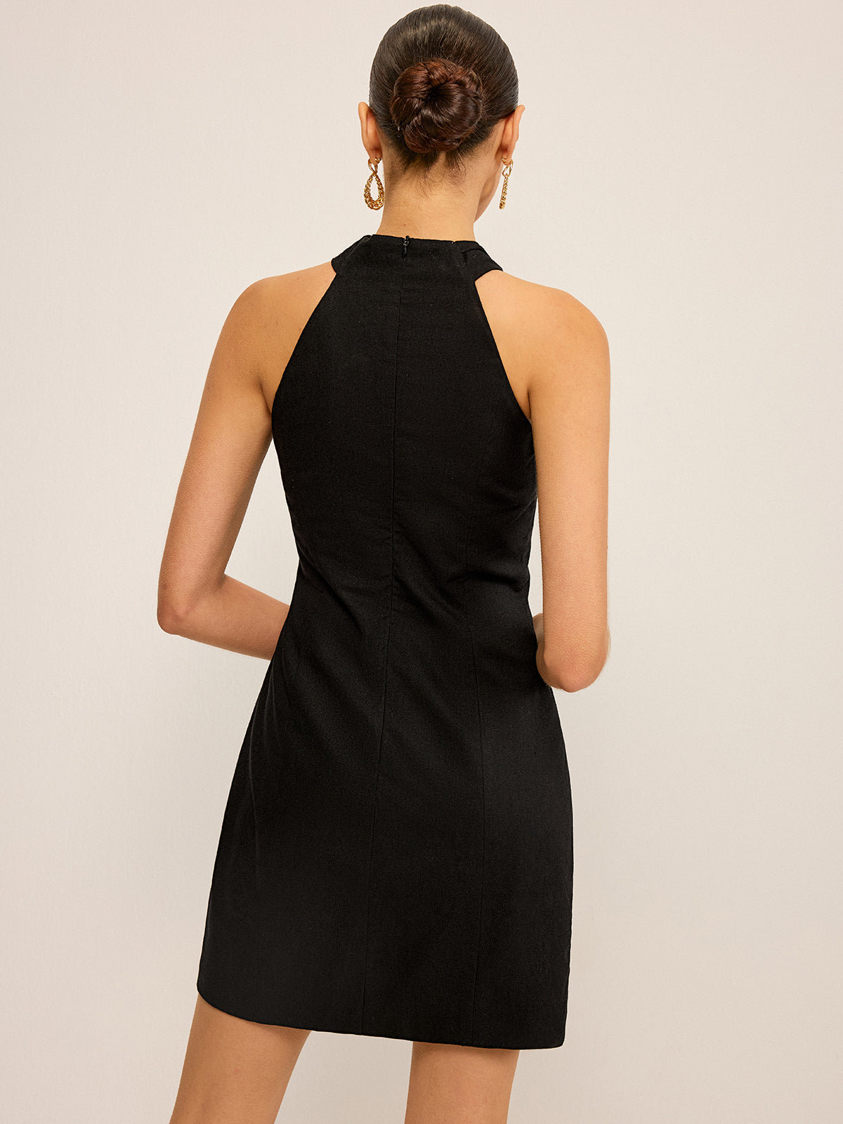 Halter Neck Button-Front Mini Dress