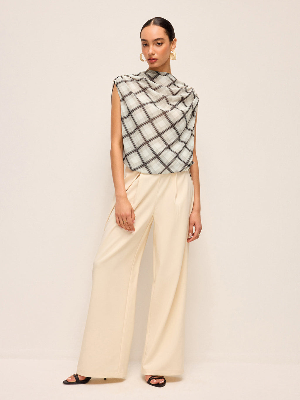 Sleeveless Plaid Backless Chiffon Shirt