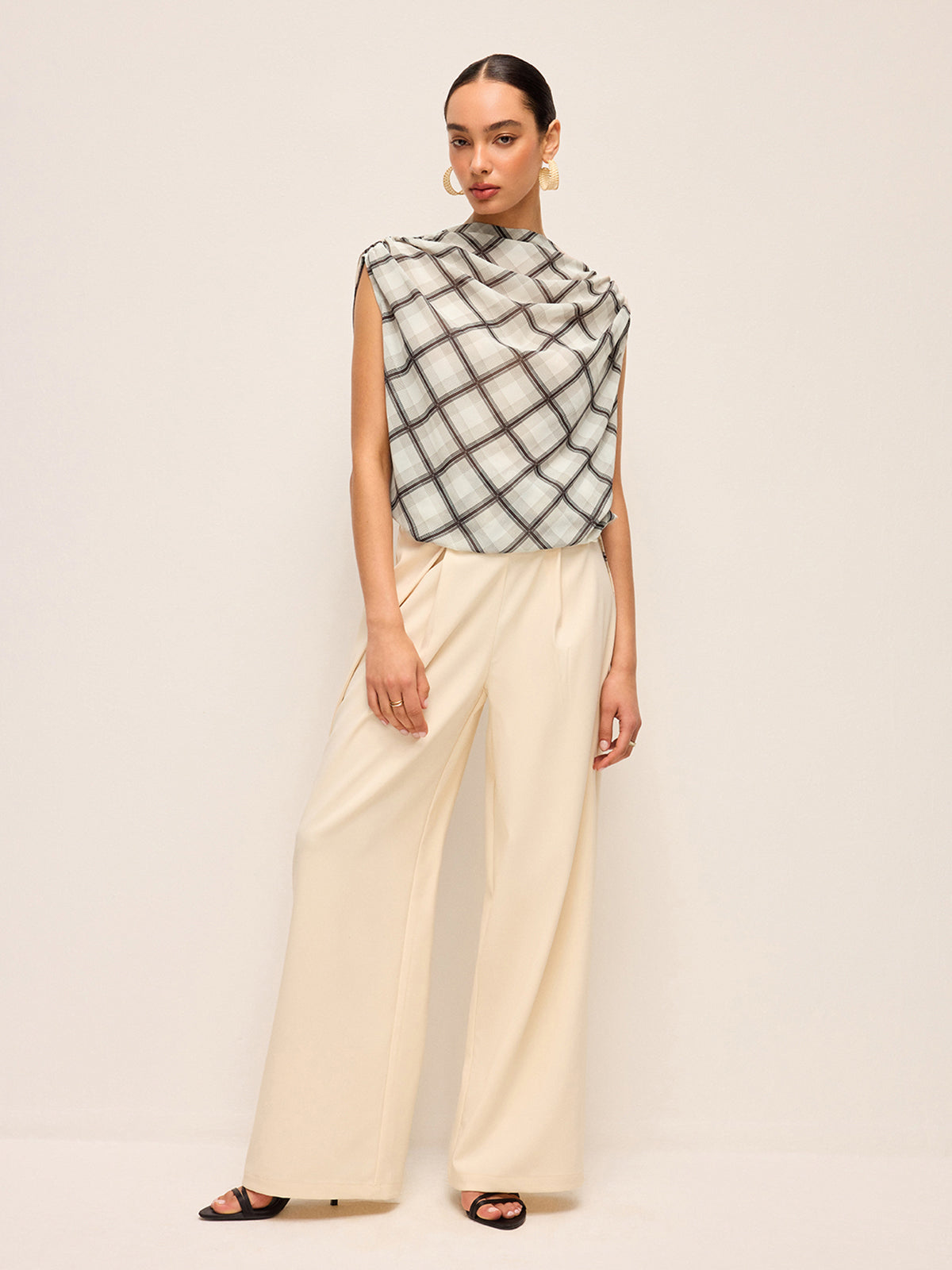 Sleeveless Plaid Backless Chiffon Shirt