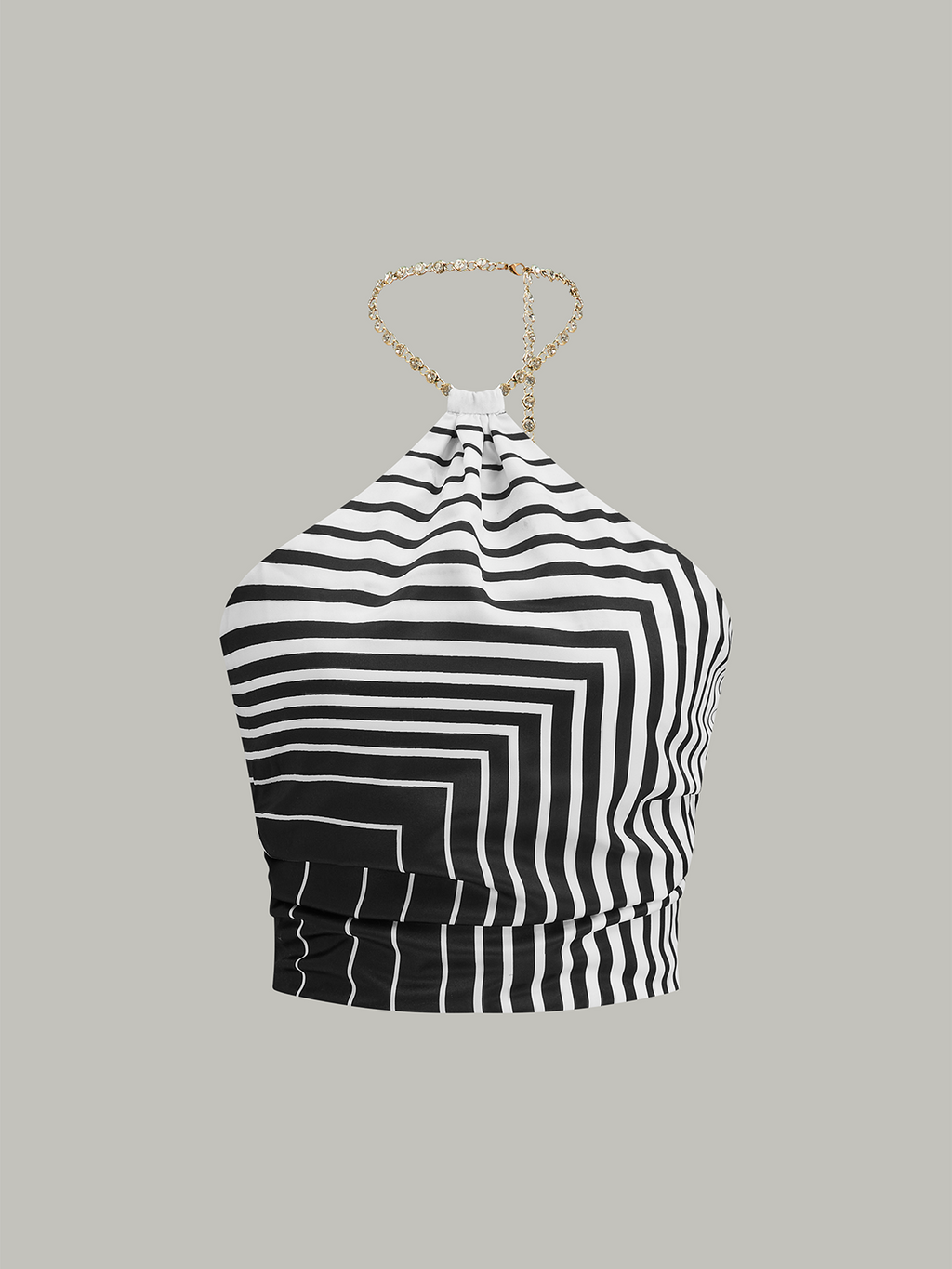 Gestreiftes Neckholder-Top mit Kettenriemen
