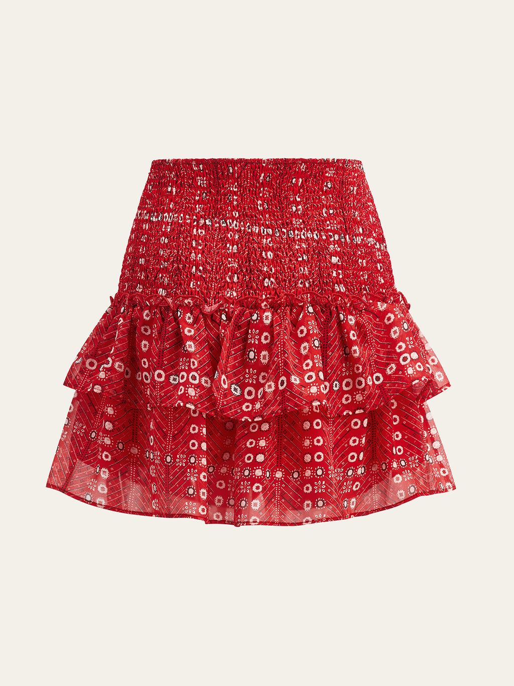 Boho-Minirock mit bedrucktem Smock und Stufen