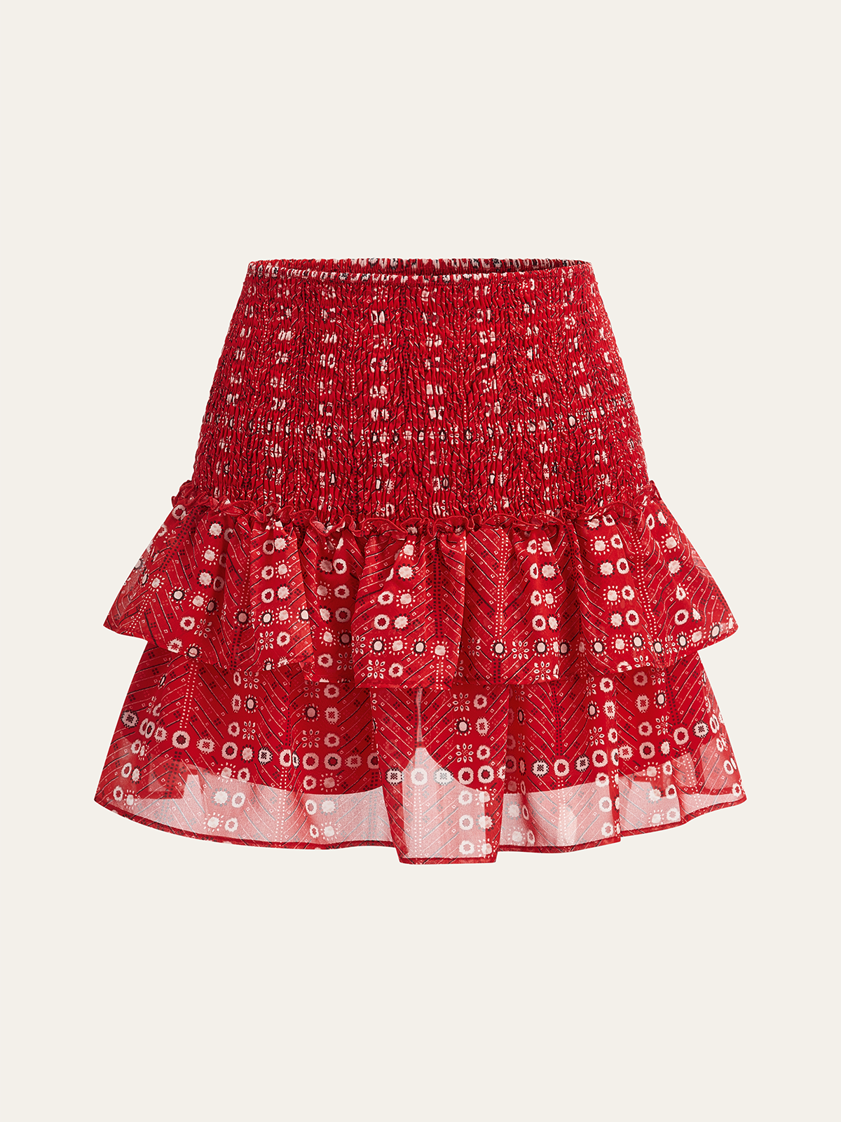 Boho-Minirock mit bedrucktem Smock und Stufen