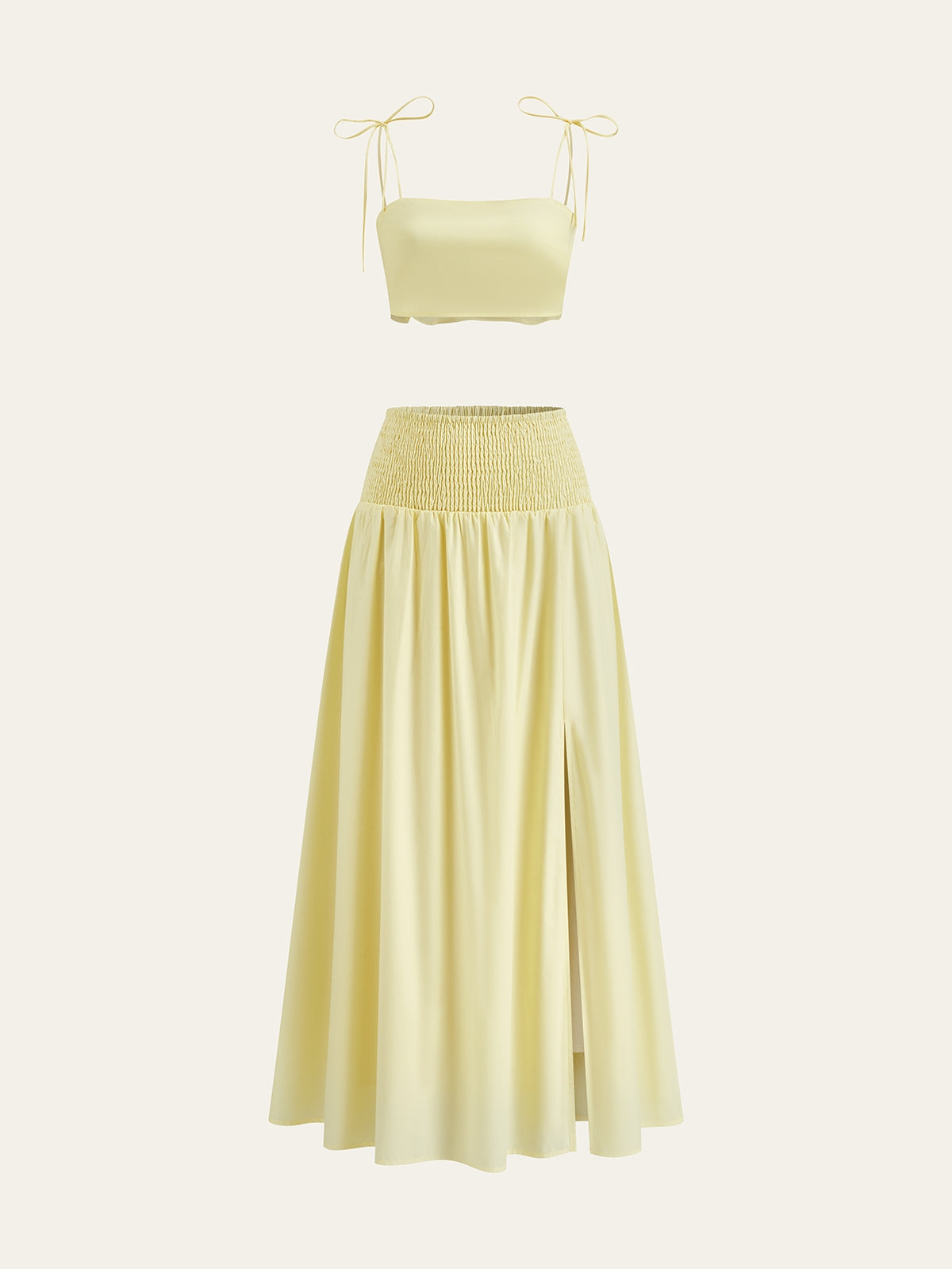 Shirred Waist Split Thigh Skirt Set