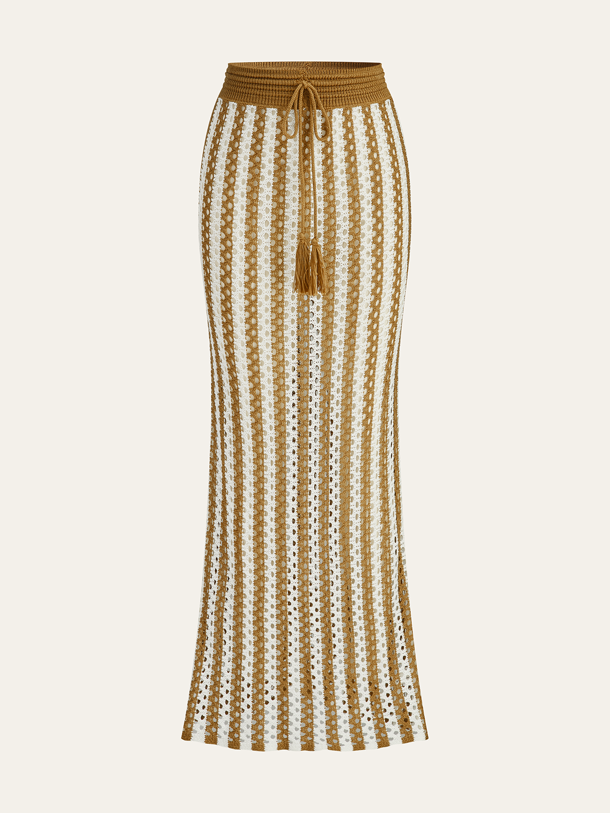 Ensemble jupe et jupe à rayures crochetées avec ceinture à pompons 