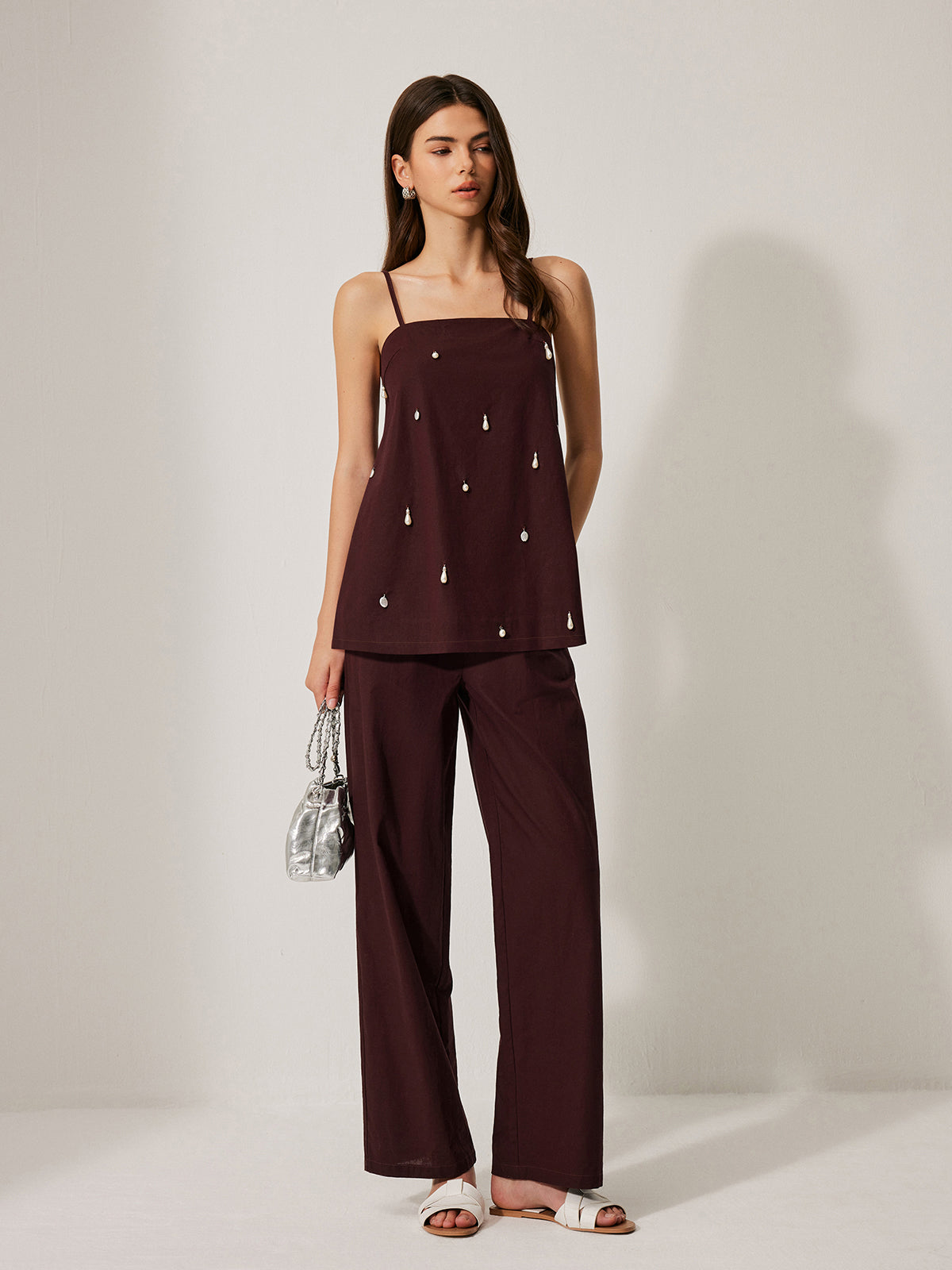 Ensemble pantalon en coton et lin avec poches