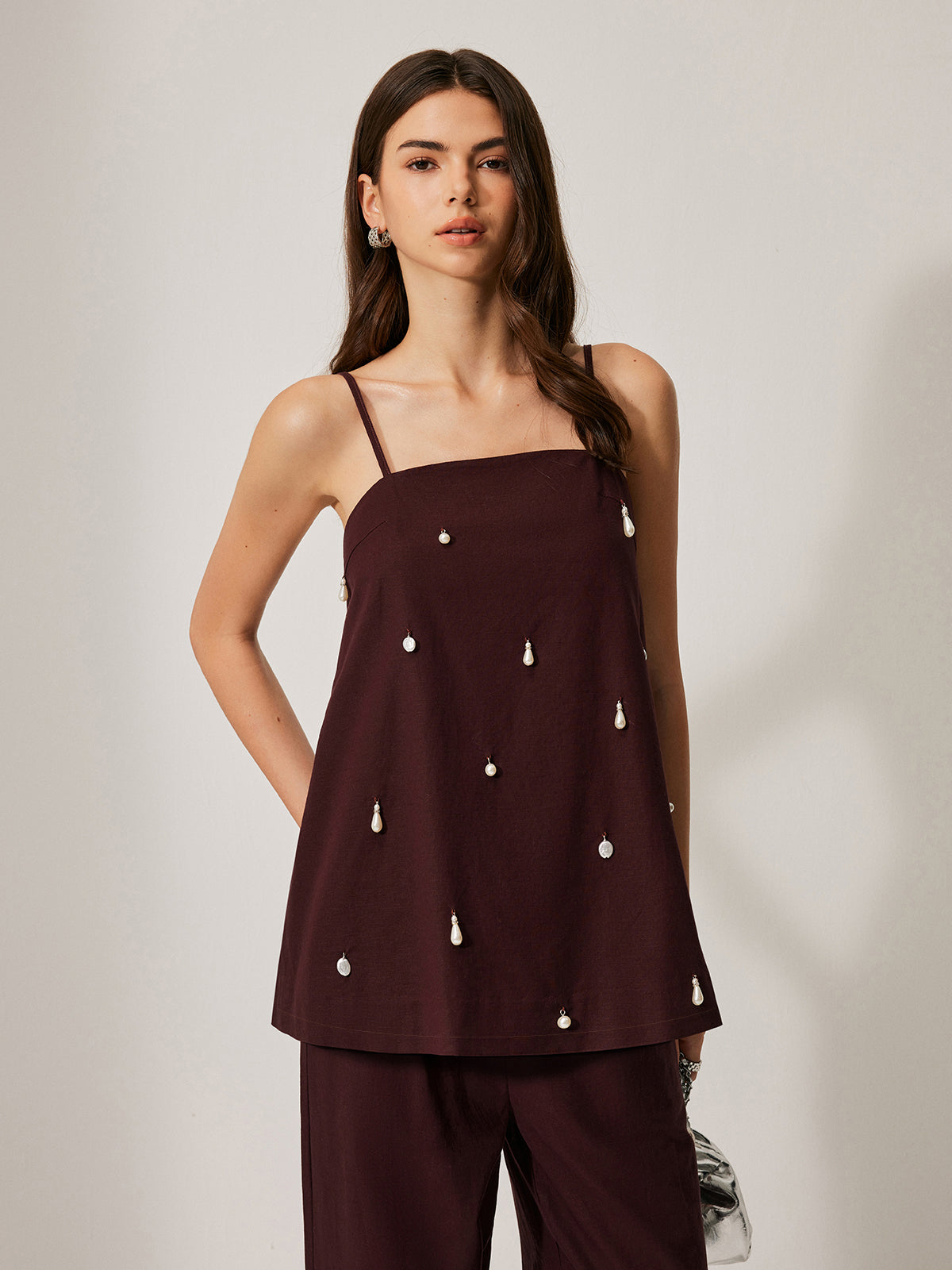 Ensemble pantalon en coton et lin avec poches
