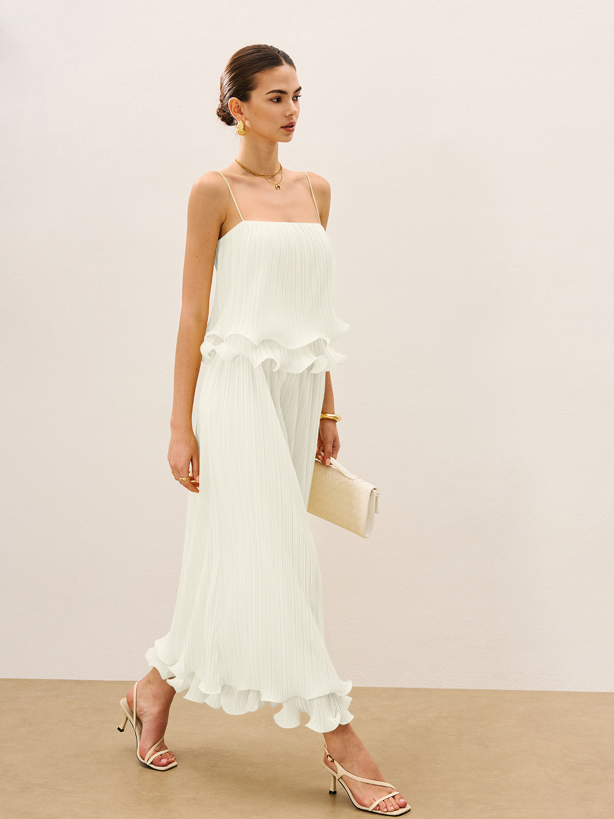 Ensemble jupe plissée à volants superposés 