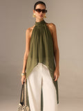 Top long en mousseline semi-transparente à licou