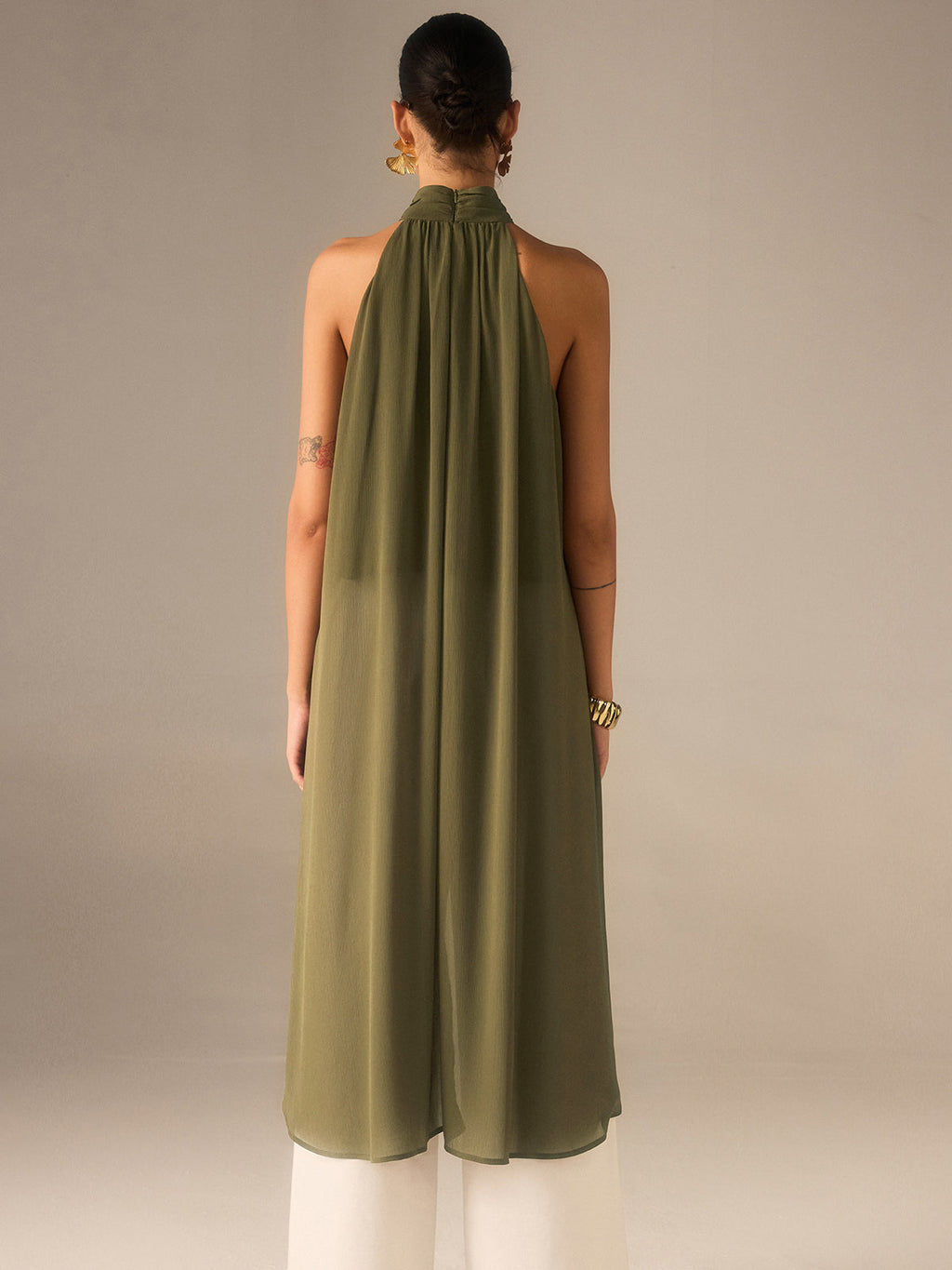 Top long en mousseline semi-transparente à licou