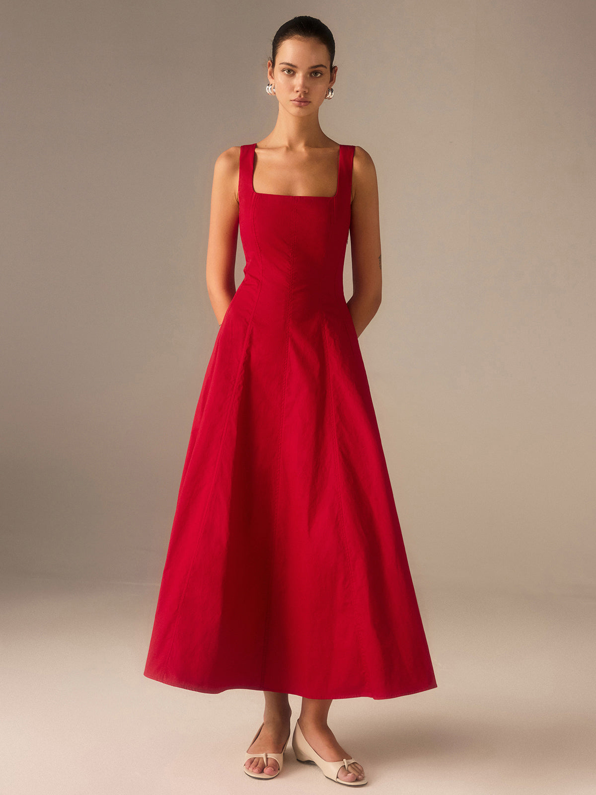 Baumwoll-Maxikleid mit Schnürung am Rücken