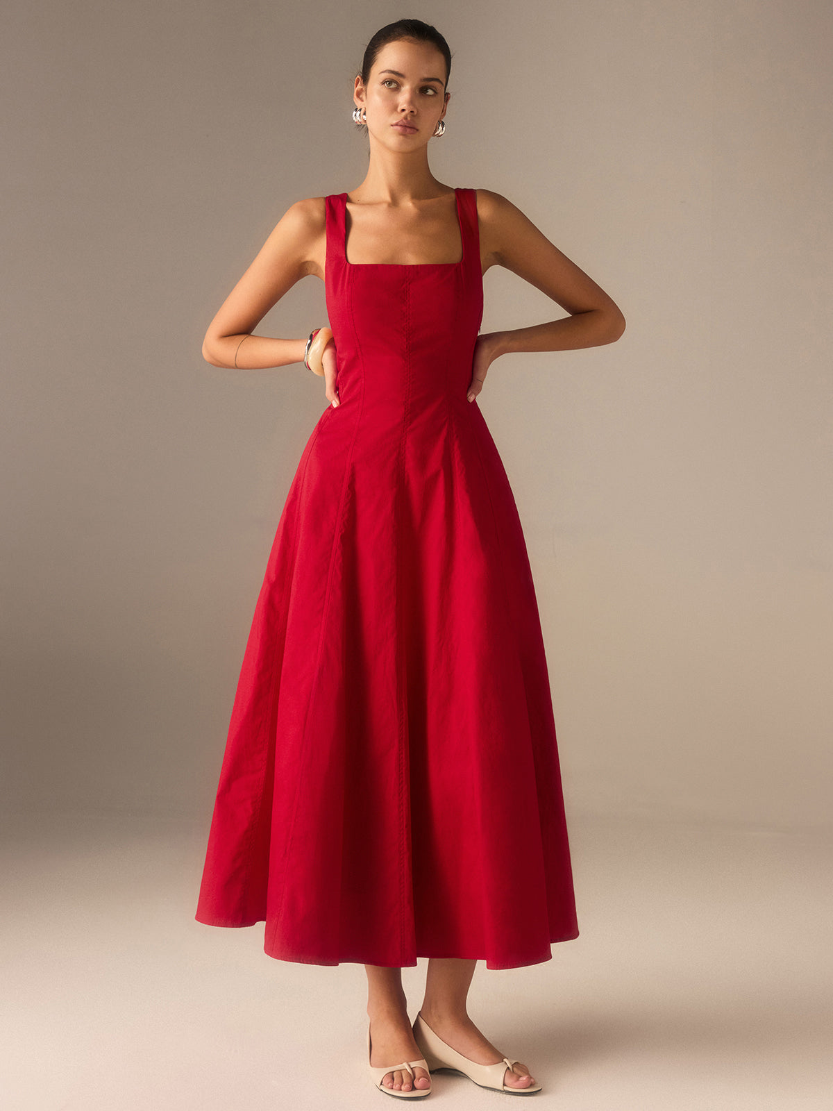 Baumwoll-Maxikleid mit Schnürung am Rücken
