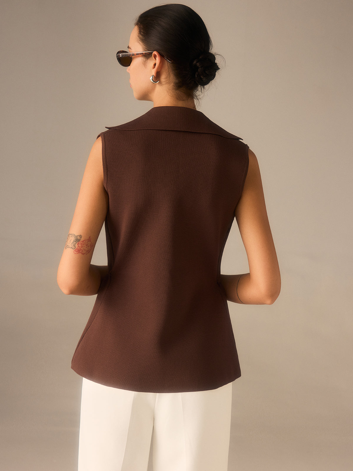 Metal Button Knitted Sleeveless Blazer Vest