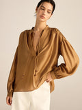 Übergroße Tencel-Bluse mit Bindekragen
