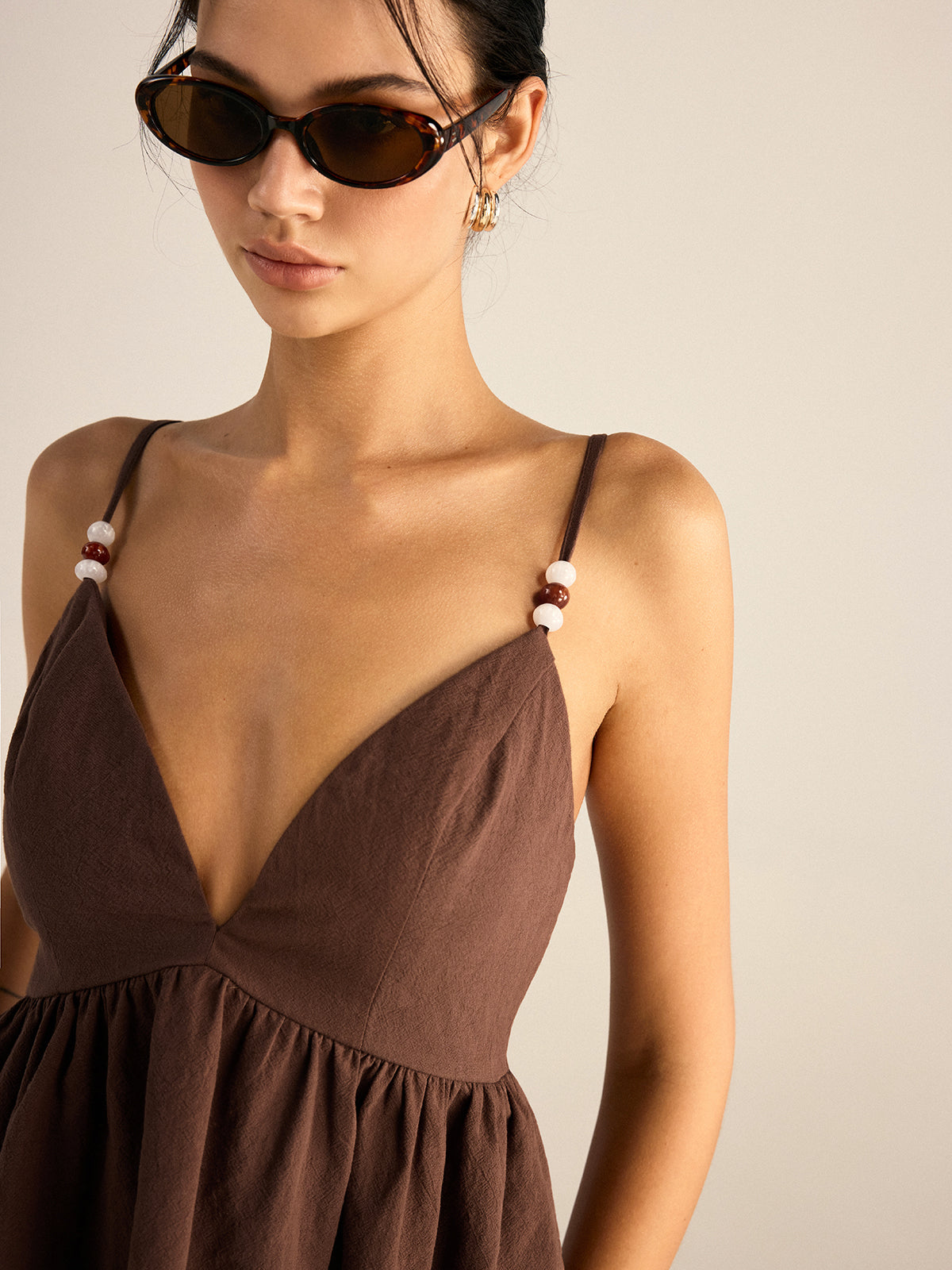 Cotton Peplum Beaded Straps Top and Pants set