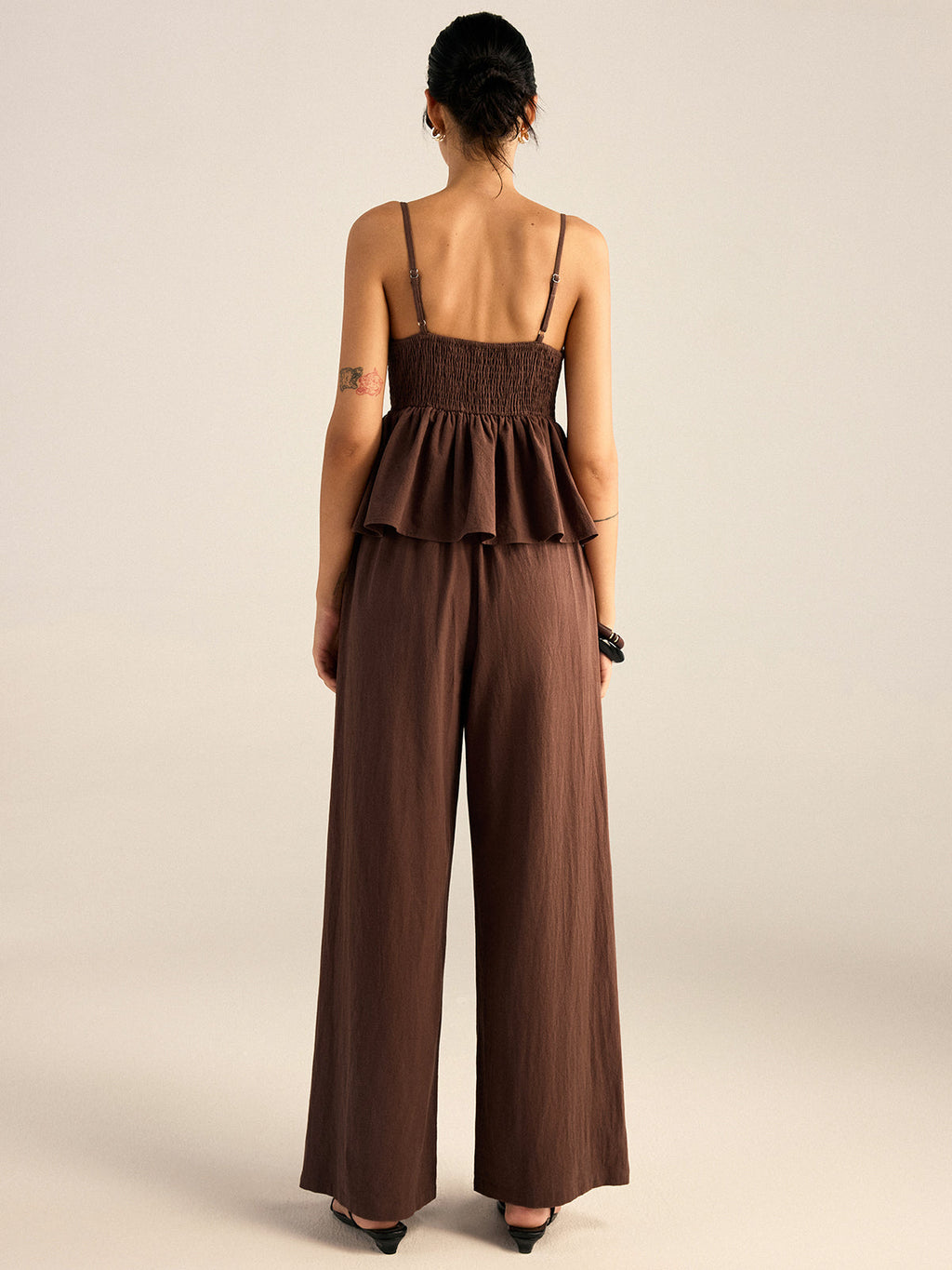 Baumwoll-Peplum-Oberteil mit Perlen und Hose-Set