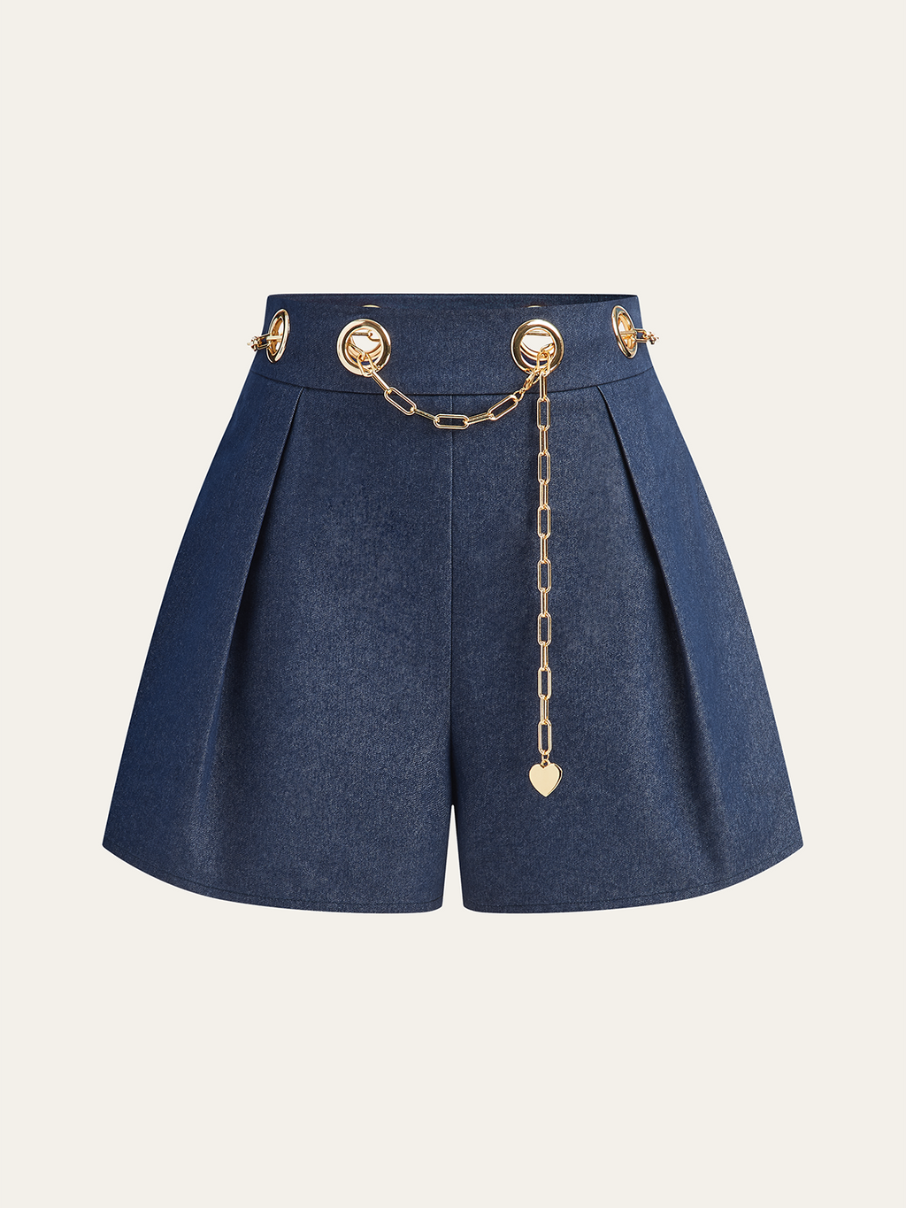 Shorts Faux Jean avec Ceinture Chaîne Métallique