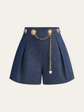 Shorts Faux Jean avec Ceinture Chaîne Métallique