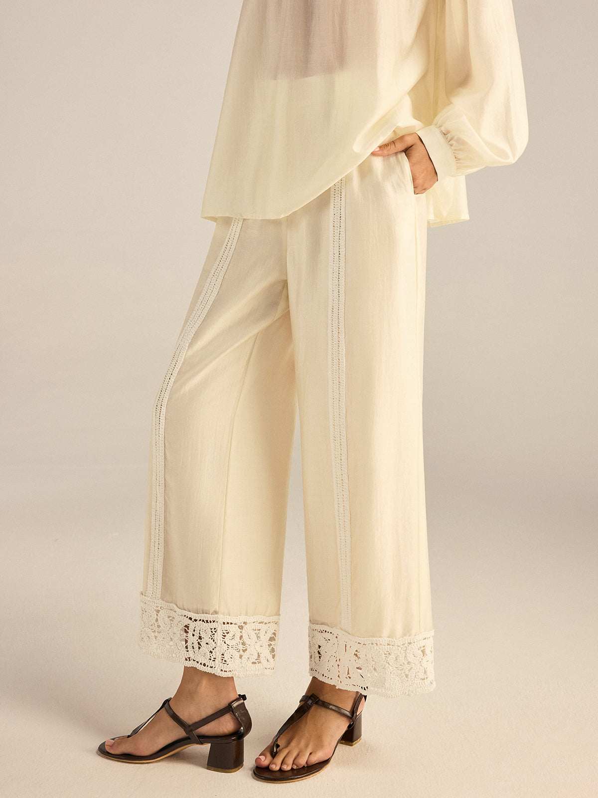Crochet Tencel Wide-Leg Pants