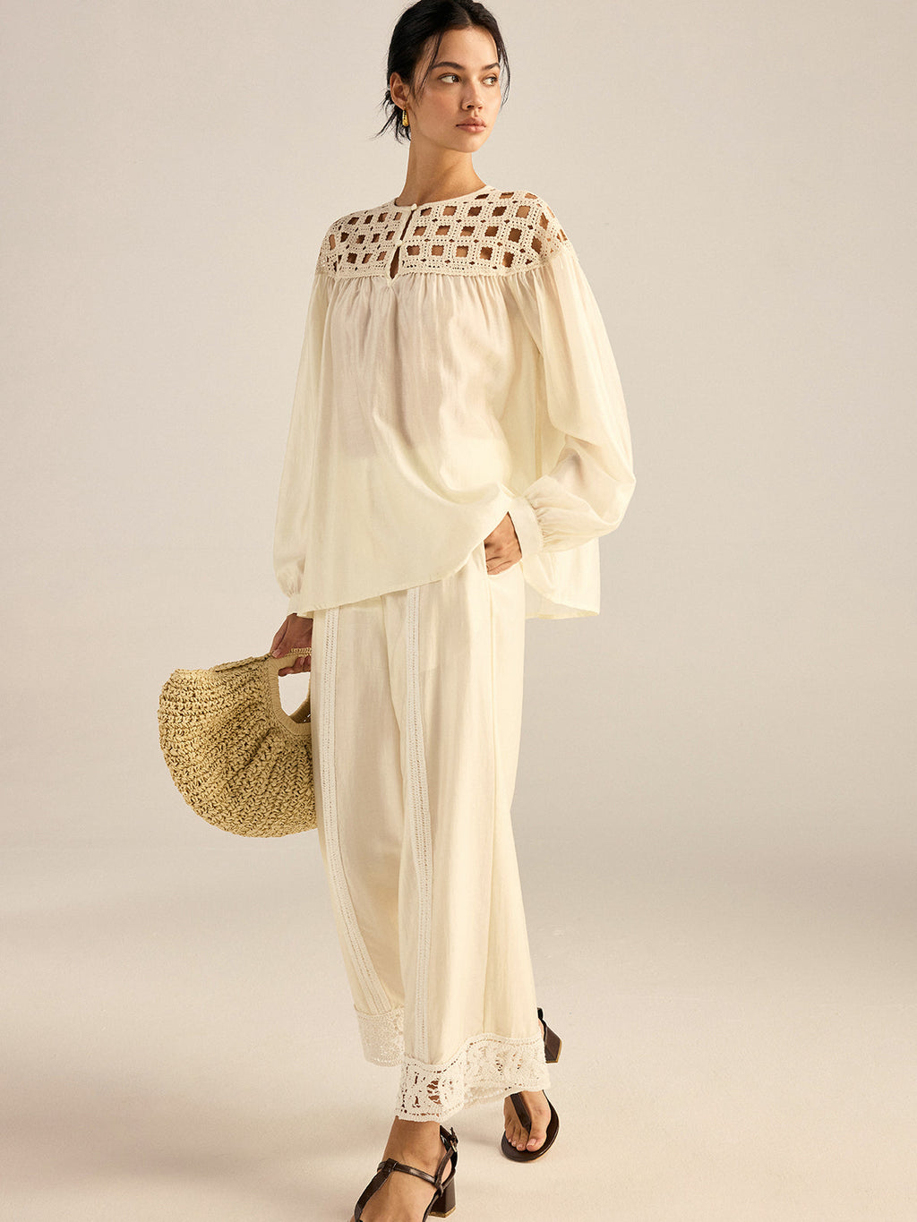 Pantalon large en crochet Tencel