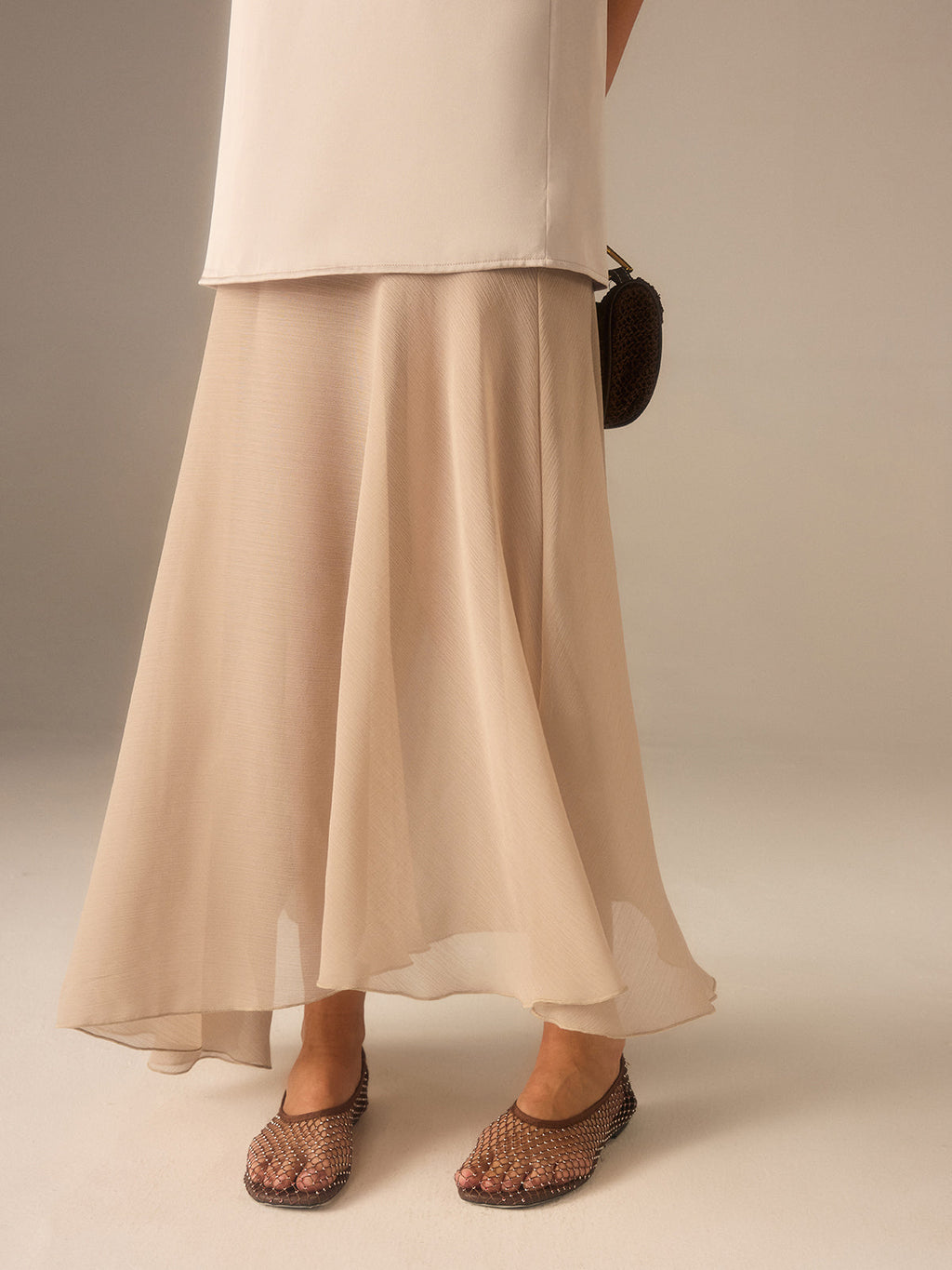 2-in-1 halbtransparente Chiffon-Cami-Maxikleid