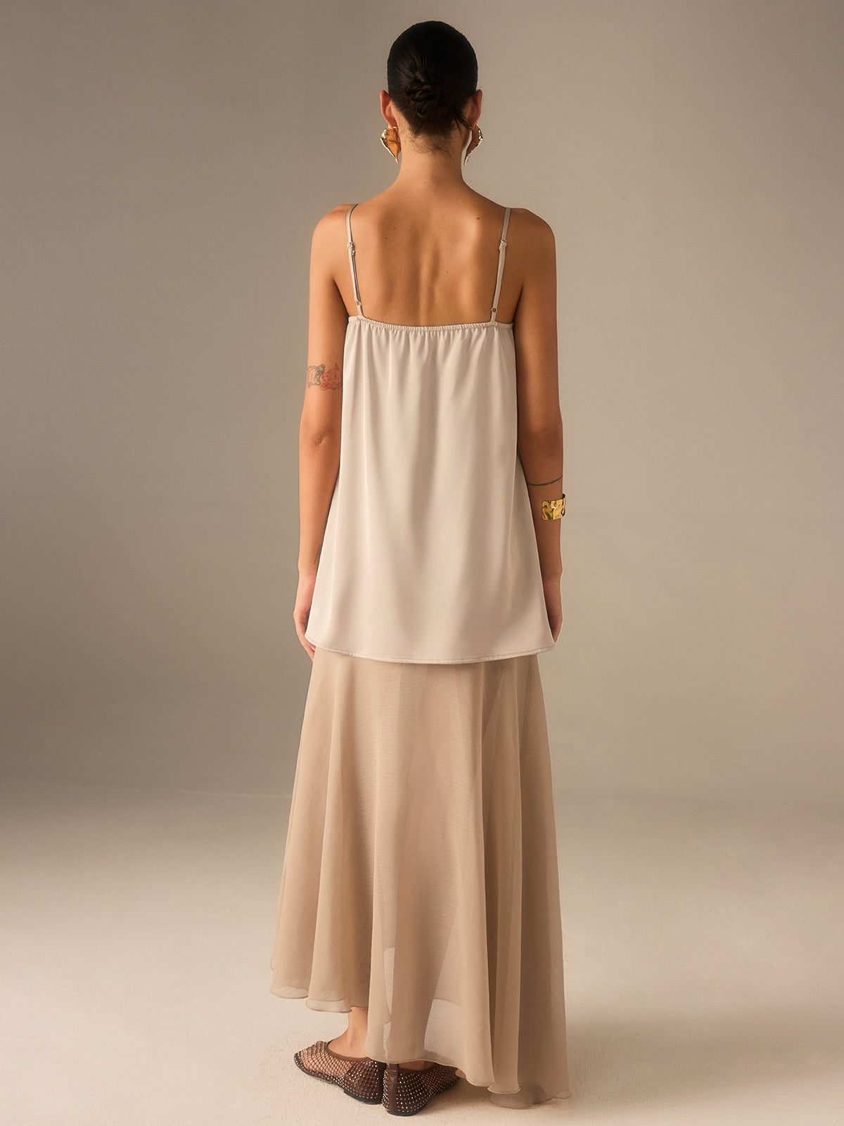 Robe longue à bretelles fines en mousseline semi-transparente 2 en 1 