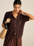 Gerippter Strick-Cardigan mit Polokragen