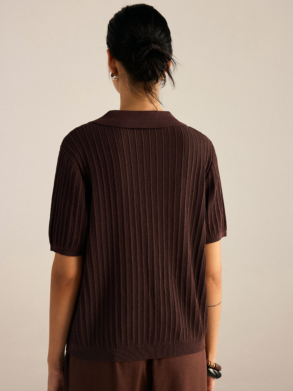 Gerippter Strick-Cardigan mit Polokragen