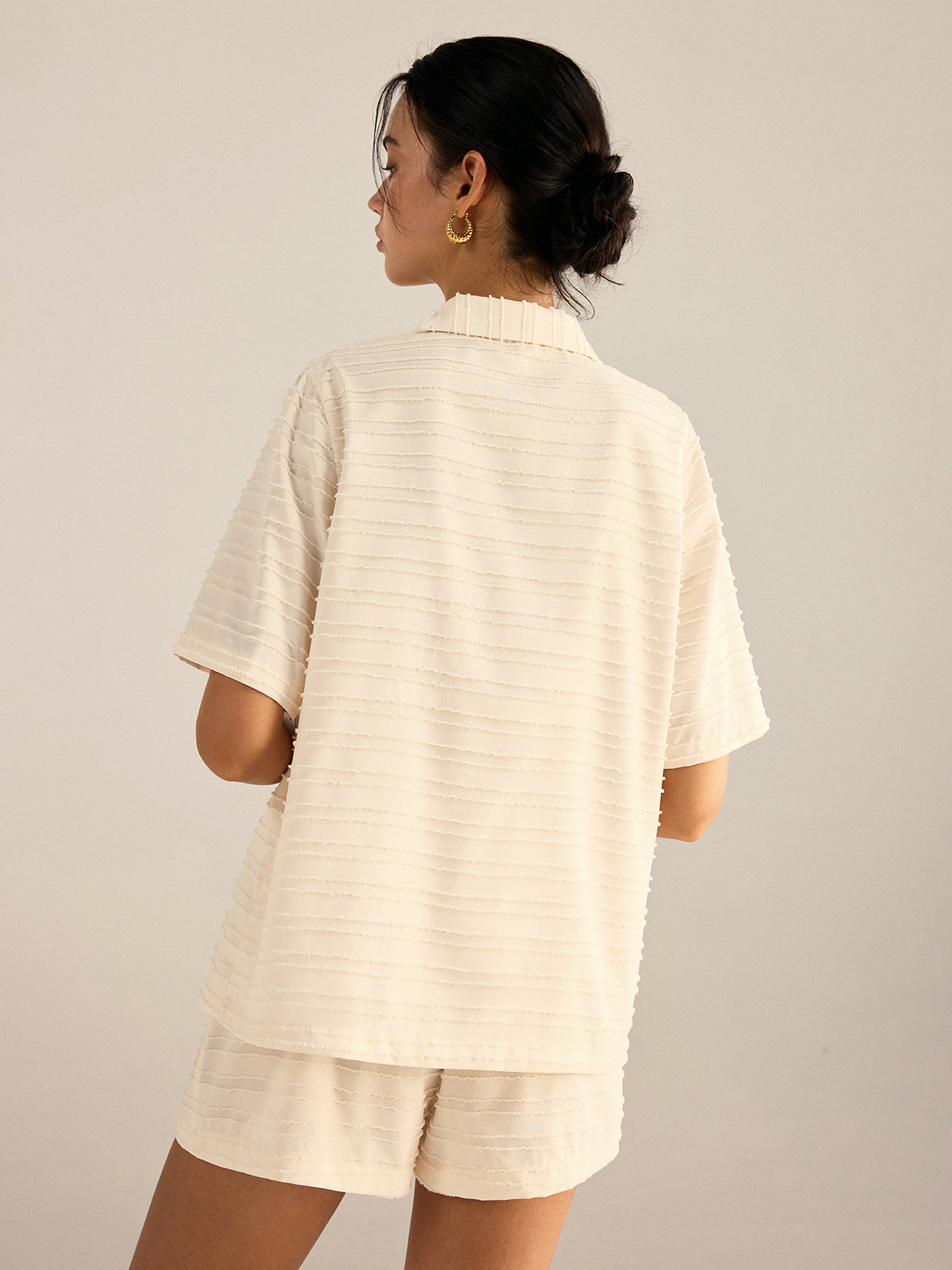 Textured Short-Sleeve Blazer and Shorts Set