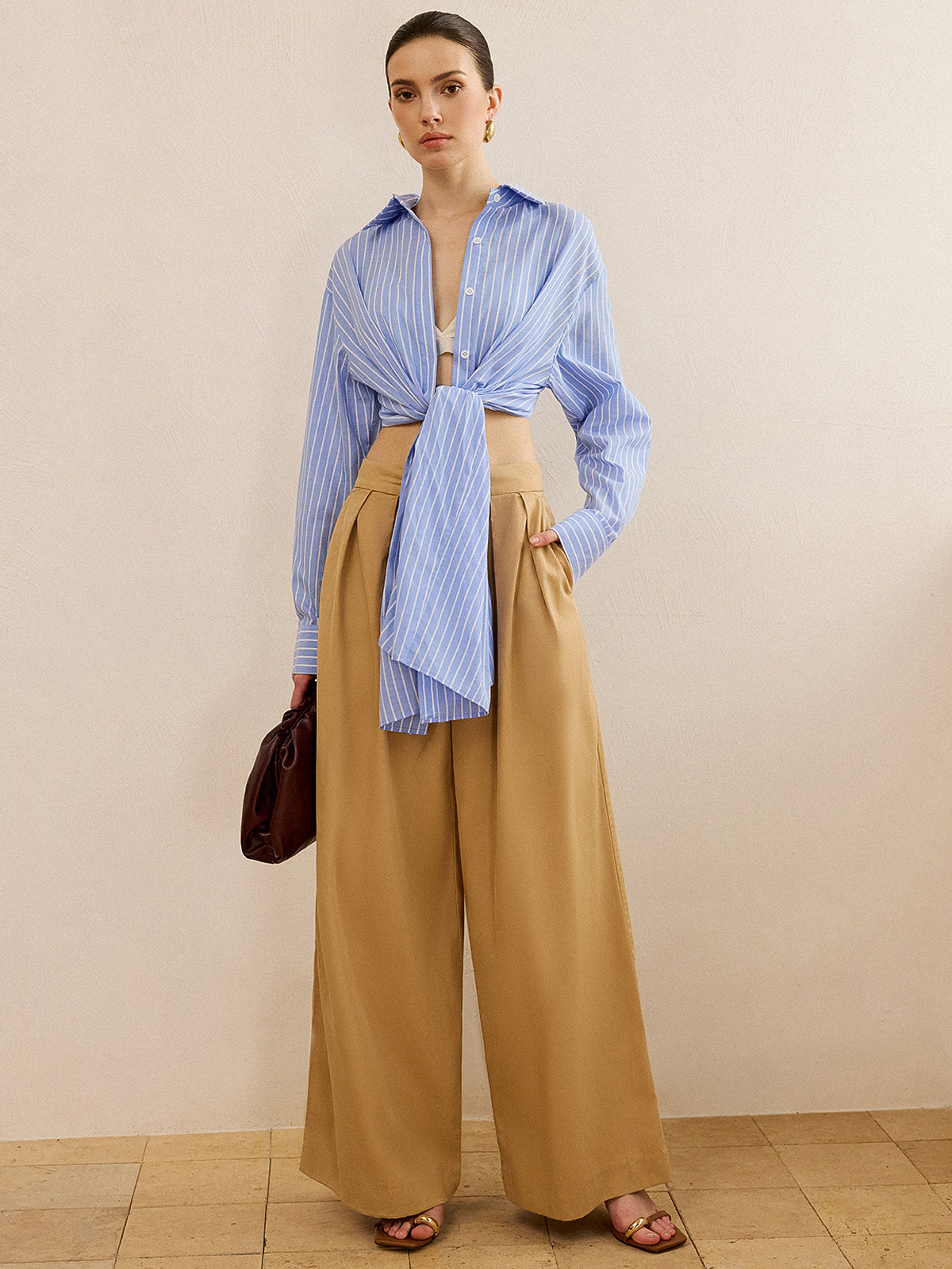 Chemise rayée oversize à nœud 