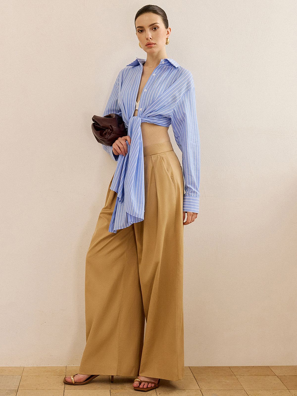 Chemise rayée oversize à nœud 