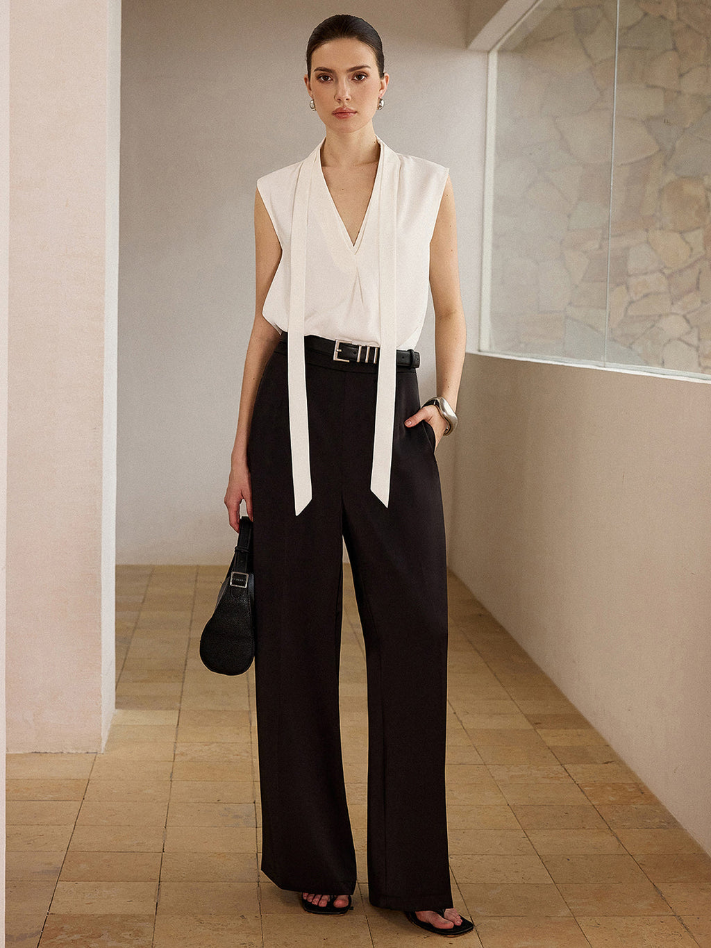 Sleeveless Blouse with Tie-Neckline