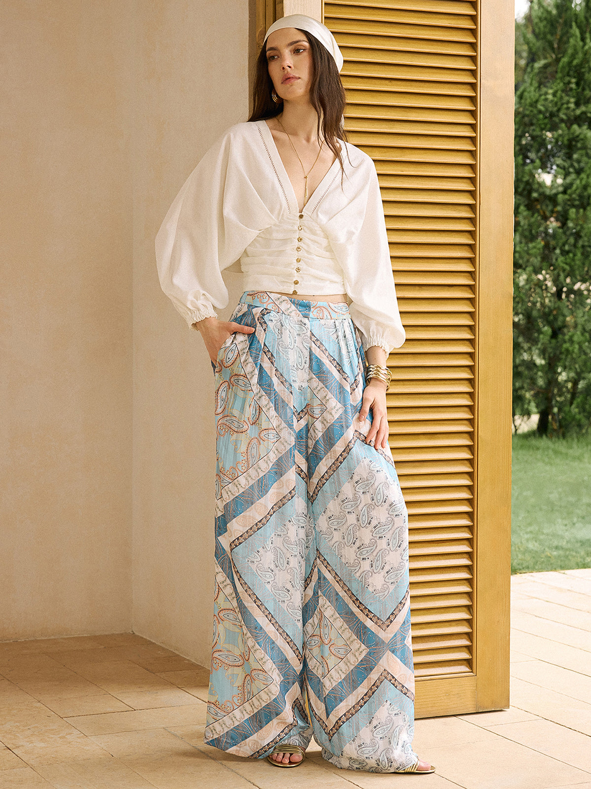 Boho-Hose mit Print und weitem Bein 