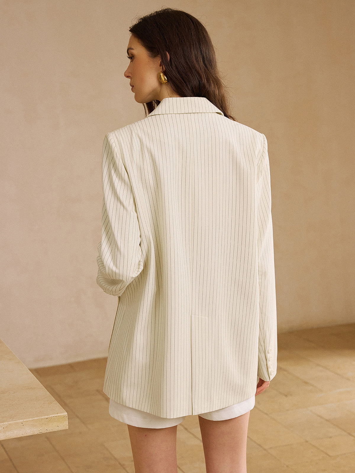 Striped Pocketed Oversized Blazer