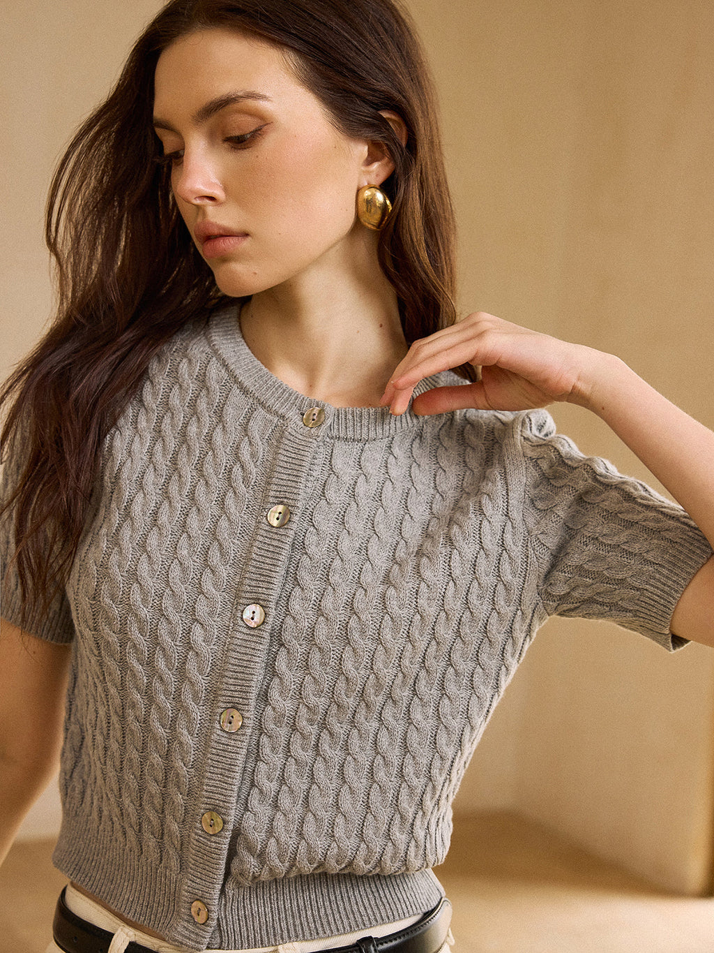 Cardigan à manches courtes en tricot torsadé