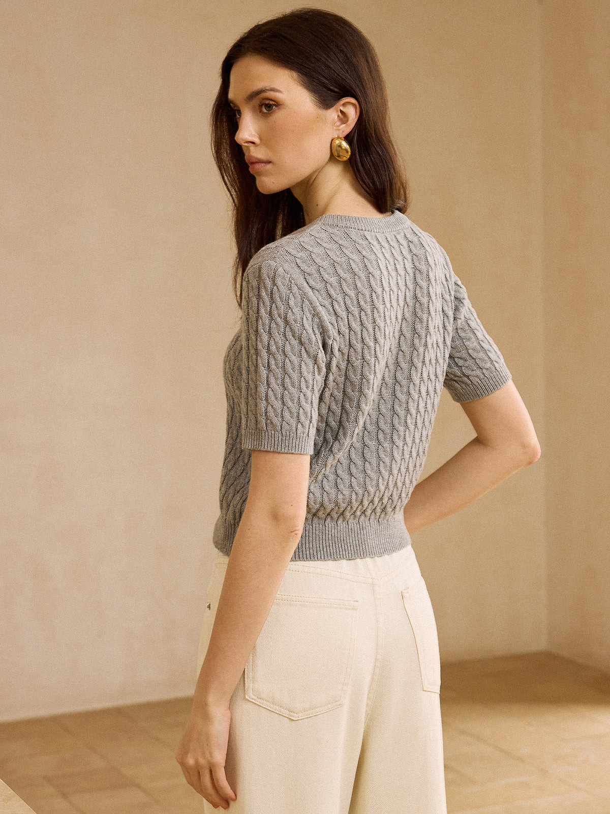 Cable Knit Short-Sleeve Cardigan
