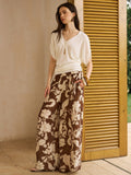 Bedruckte Leinenhose mit weitem Bein im Vintage-Stil