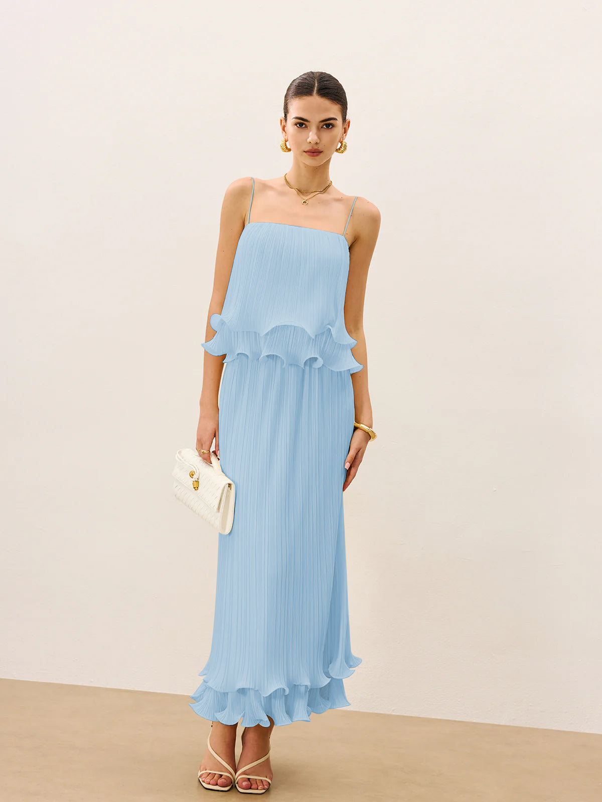 Ensemble jupe plissée à volants superposés 