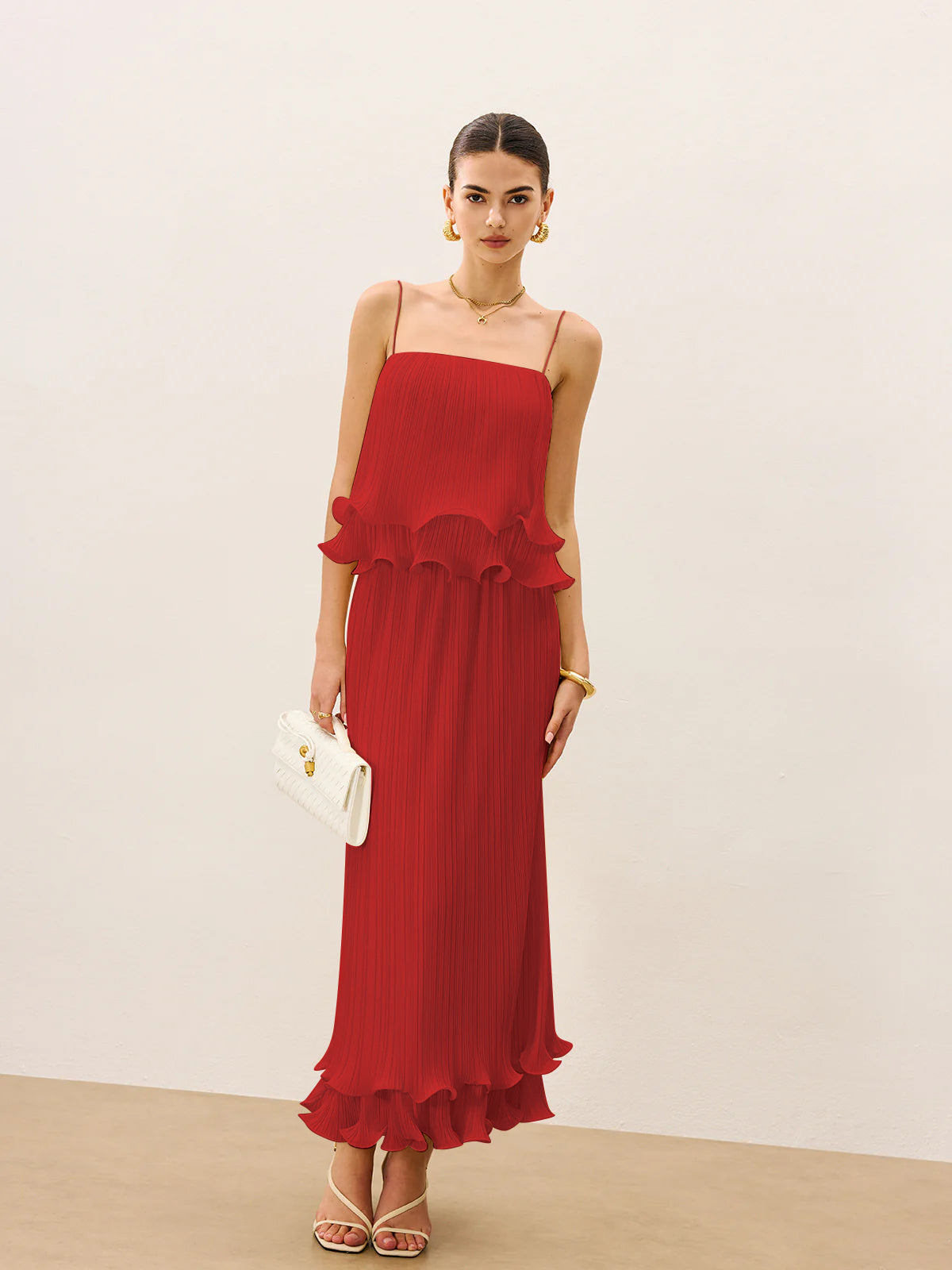 Ensemble jupe plissée à volants superposés 