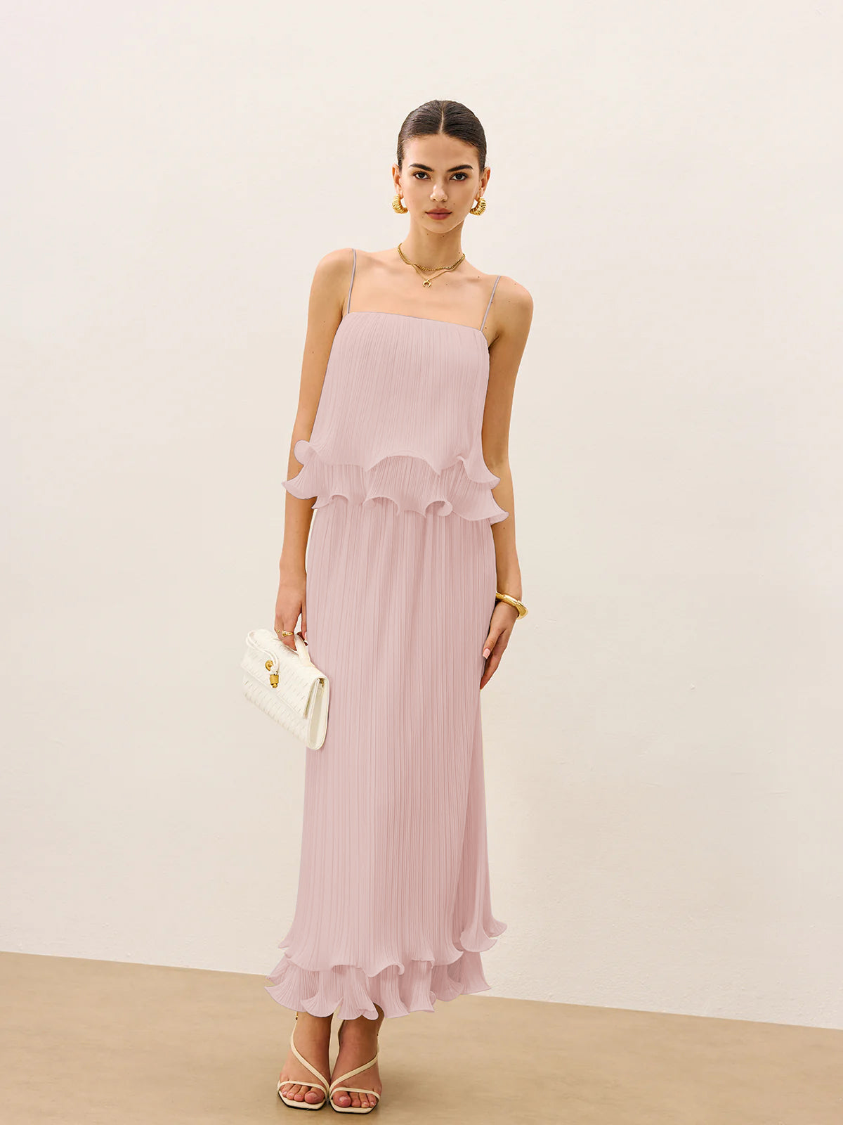 Ensemble jupe plissée à volants superposés 