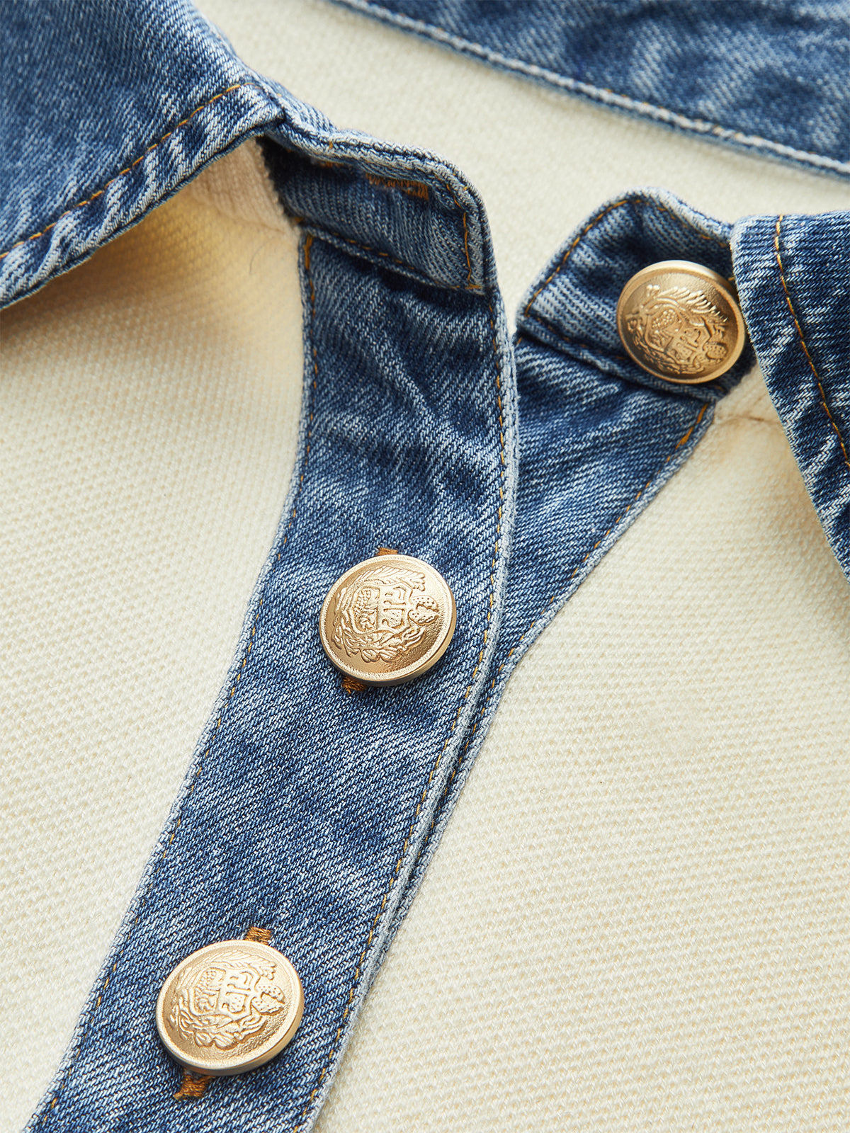 Denim Collar Cinched Knit Top