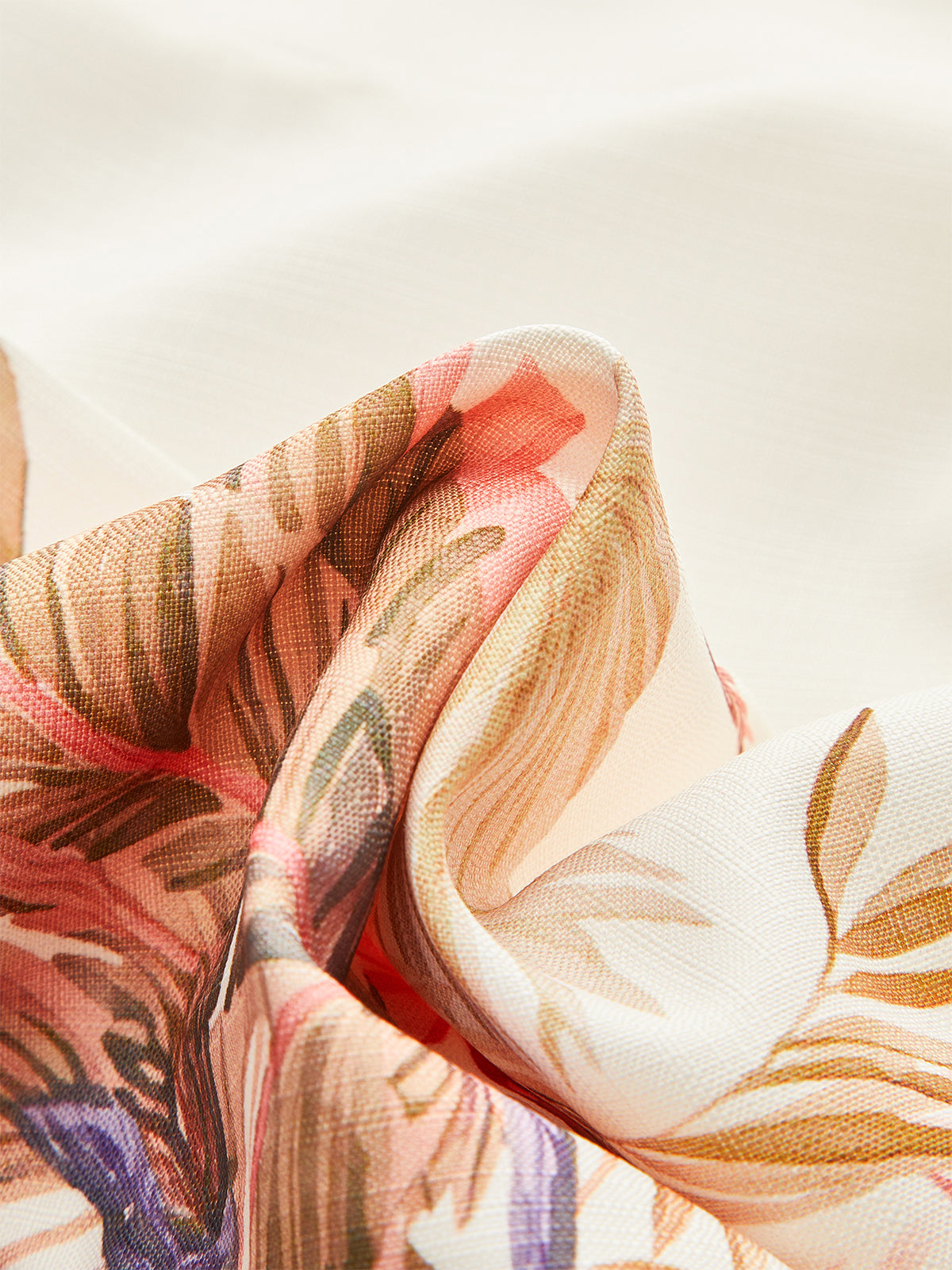 Belted Tropical Print Mid-Waist Shorts