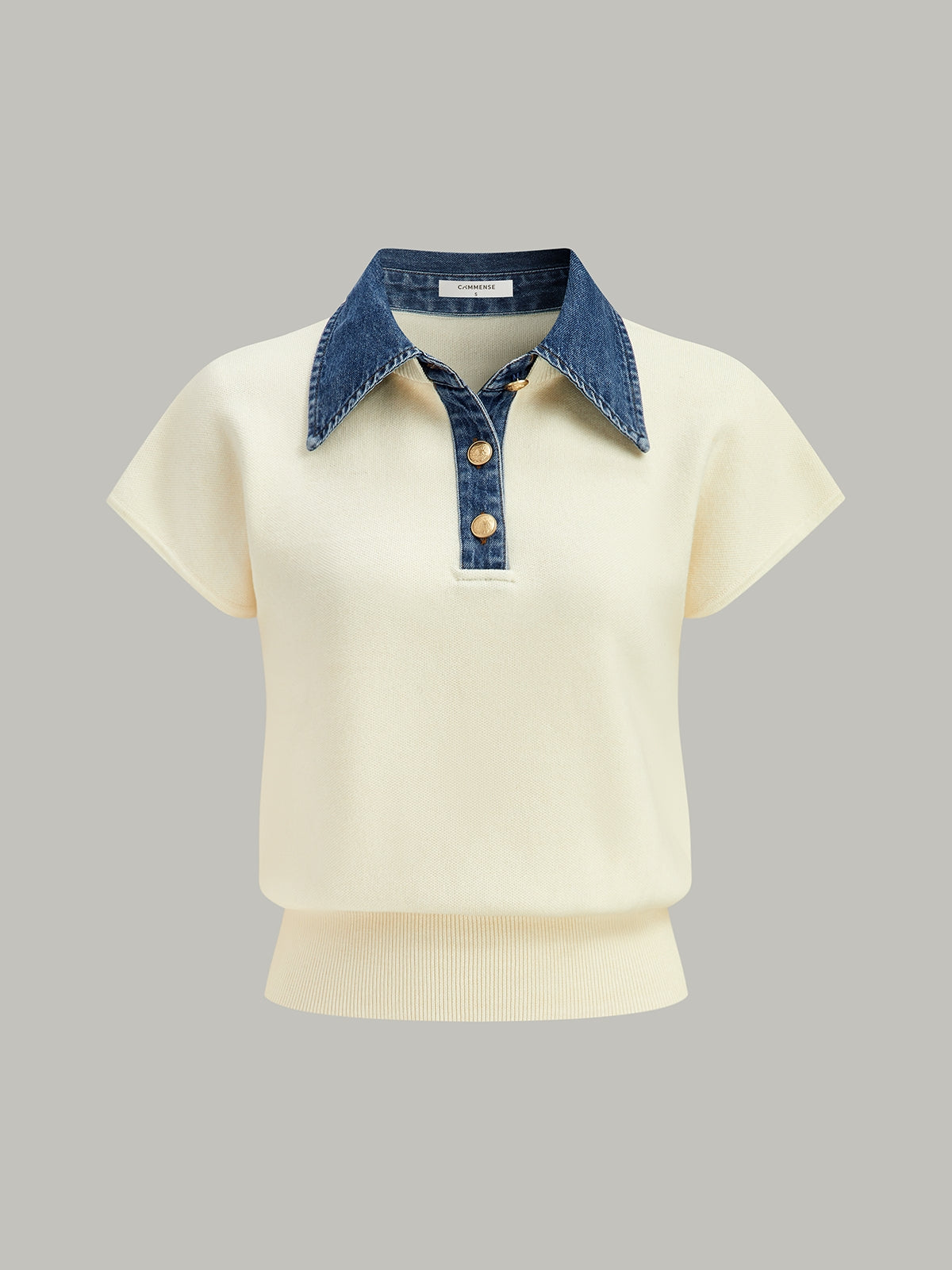 Denim Collar Cinched Knit Top