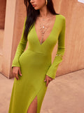 Robe midi fendue à décolleté plongeant