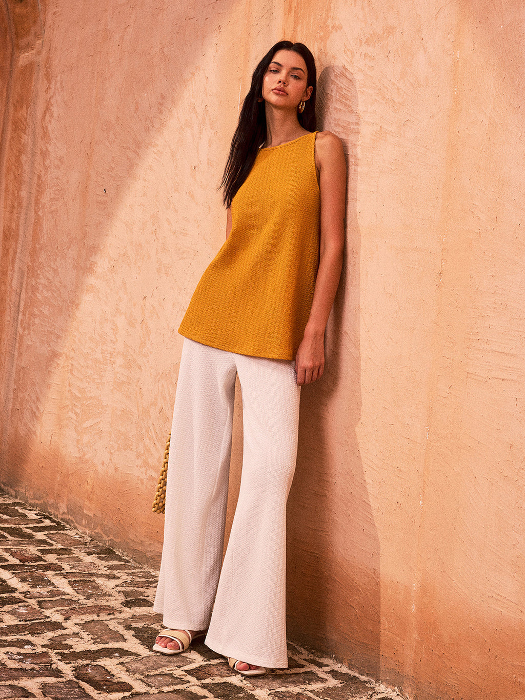 Pantalon en maille texturé à jambes larges