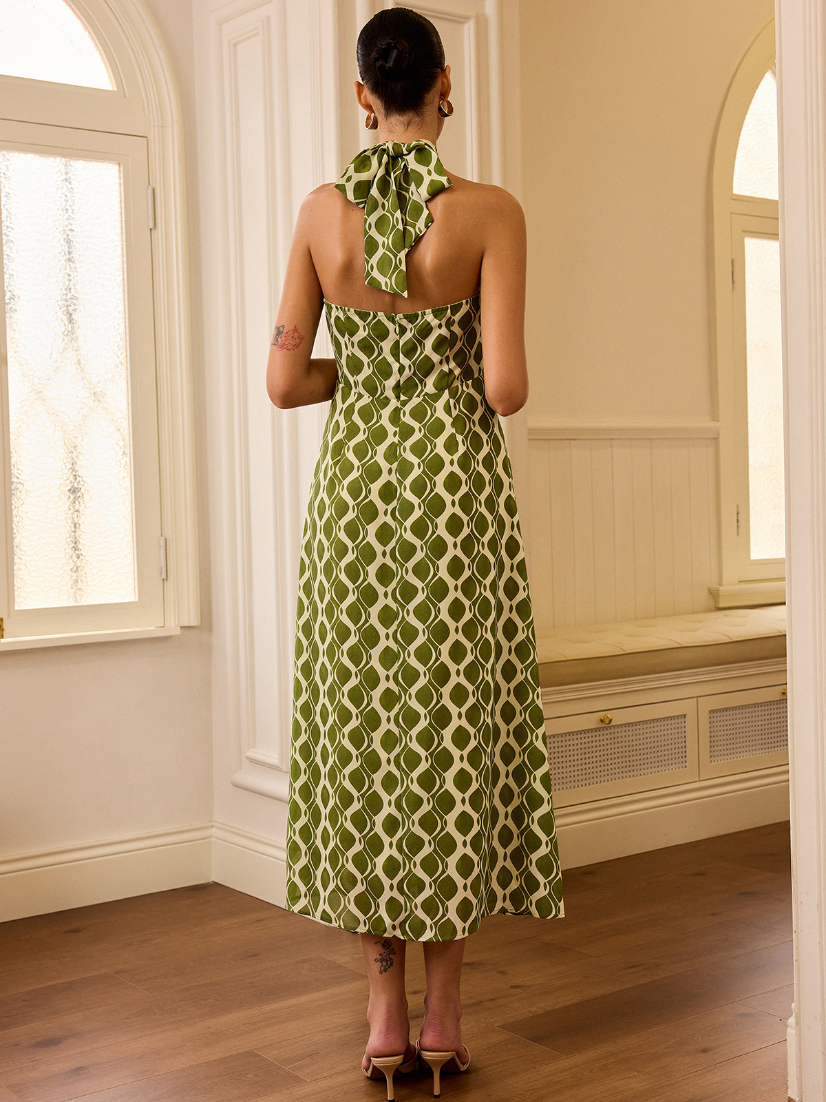 Halter Neck Printed Midi Dress