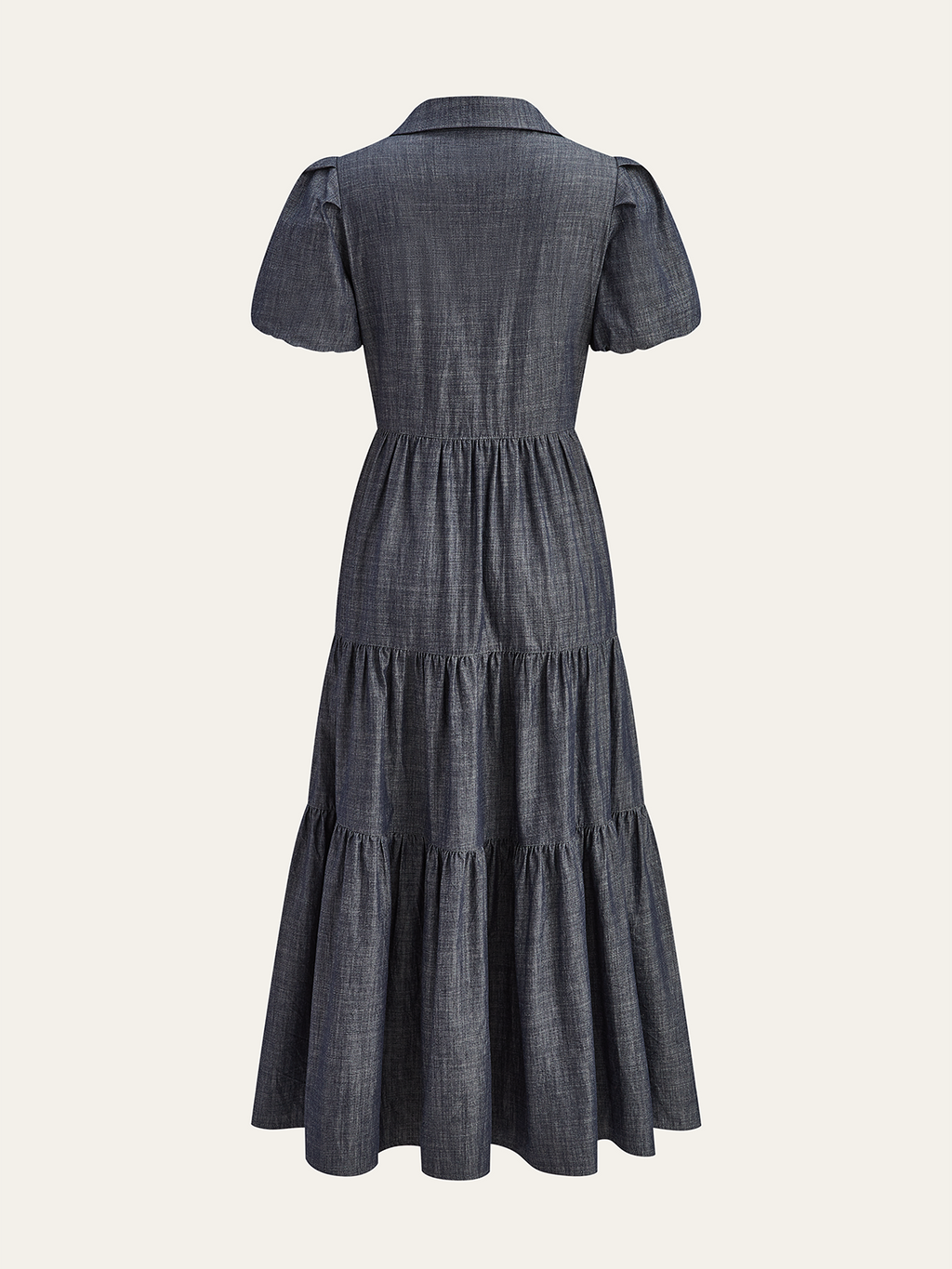 Maxikleid mit Puffärmeln, Stufenrock und Knopfleiste vorne