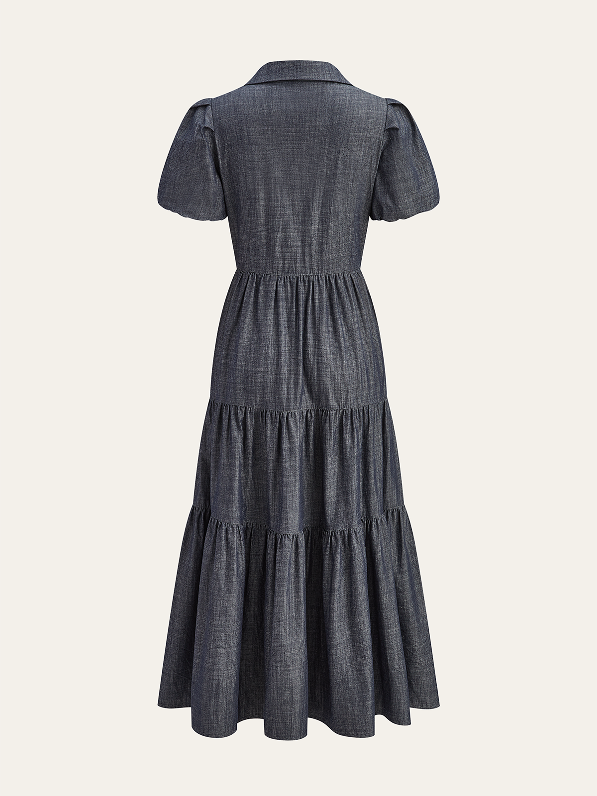 Maxikleid mit Puffärmeln, Stufenrock und Knopfleiste vorne